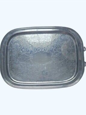 Vintage Silver Serving Dining Tray Plate with Side Handles & Legs-23" x 14"